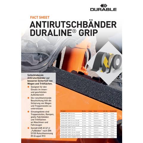 Nastro antiscivolo adesivo DURALINE® GRIP+ 50mm - nero Durable 1096-01